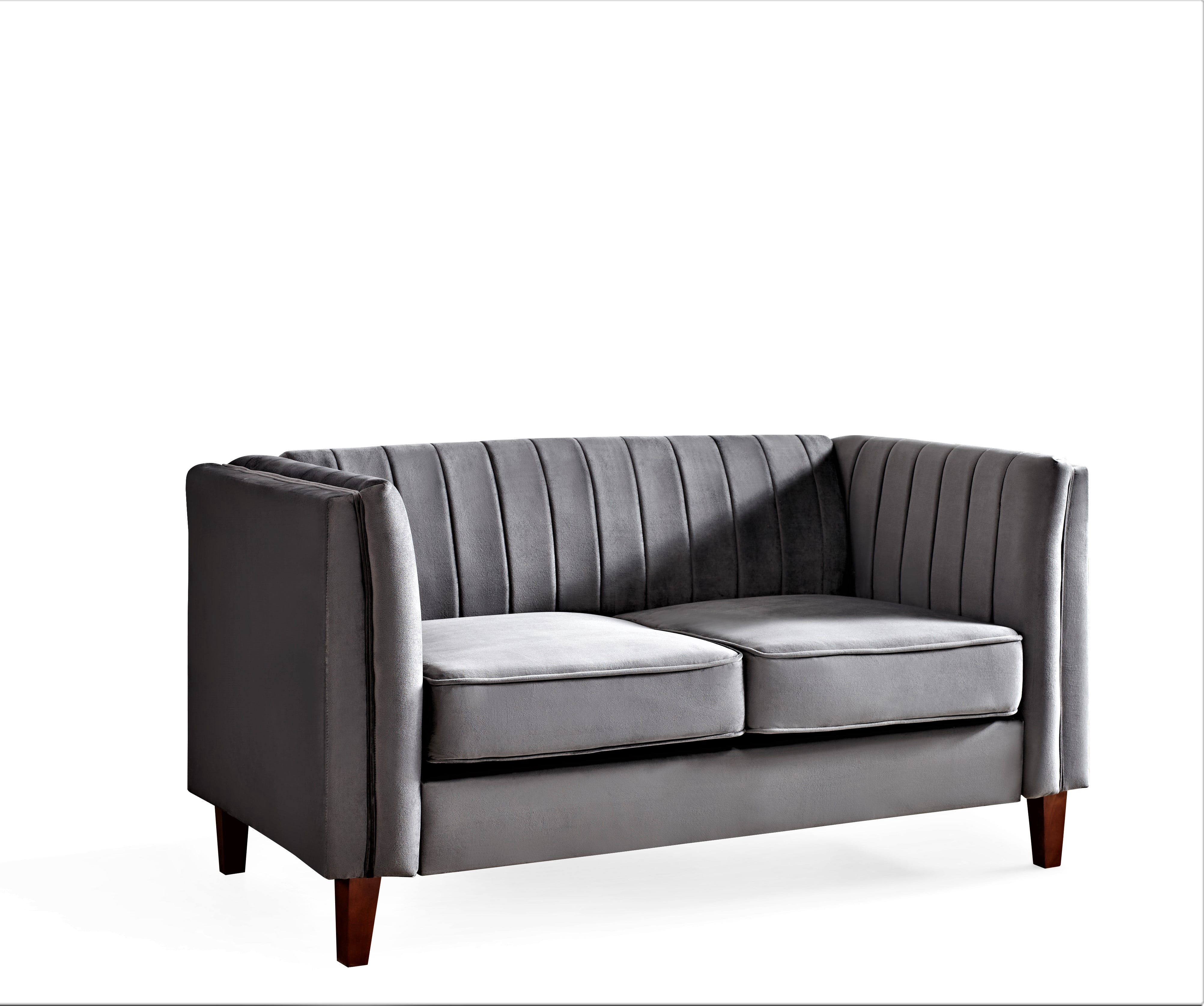 Uspridefurniture Plainfield Line Tufted Square Velvet Loveseat-Gray
