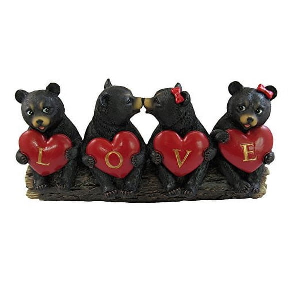 Cute Valentine Black Cubs Sharing the "LOVE" by DWK | Black Bear Hearts Romantic Figurines Home Decor and Gifts