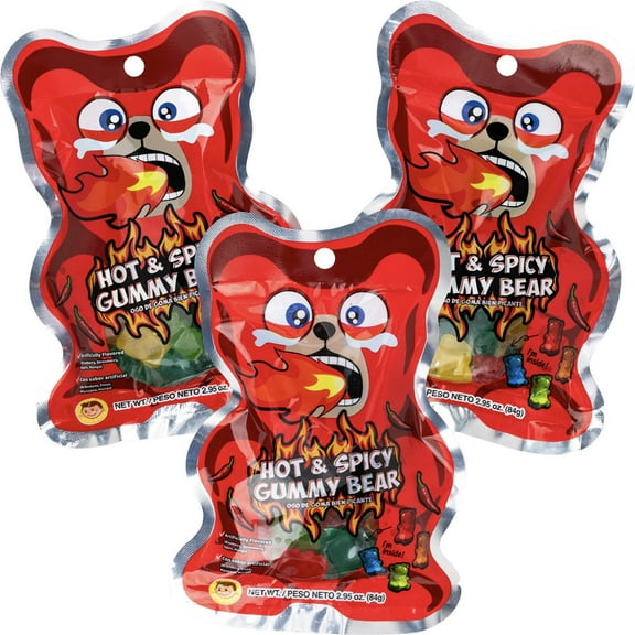 "Fiery Delight: Pocas Soft Hot & Spicy Gummy Bears (2.95oz) - 3 Pack"