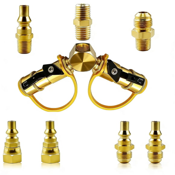 MCAMPAS 1/4" Propane Y Splitter Adapter Kit - 2-Way RV to Grill Quick Connect/Disconnect LP Gas Hose Fitting for Campers, Trailer