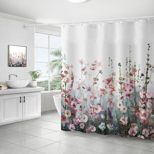 Cortina de baño, cortina de ducha de plantas verdes, impermeable y a prueba de moho, impresión digital 3D, partición de cortina de baño de bosque, no requiere perforación, XF85, 150*180