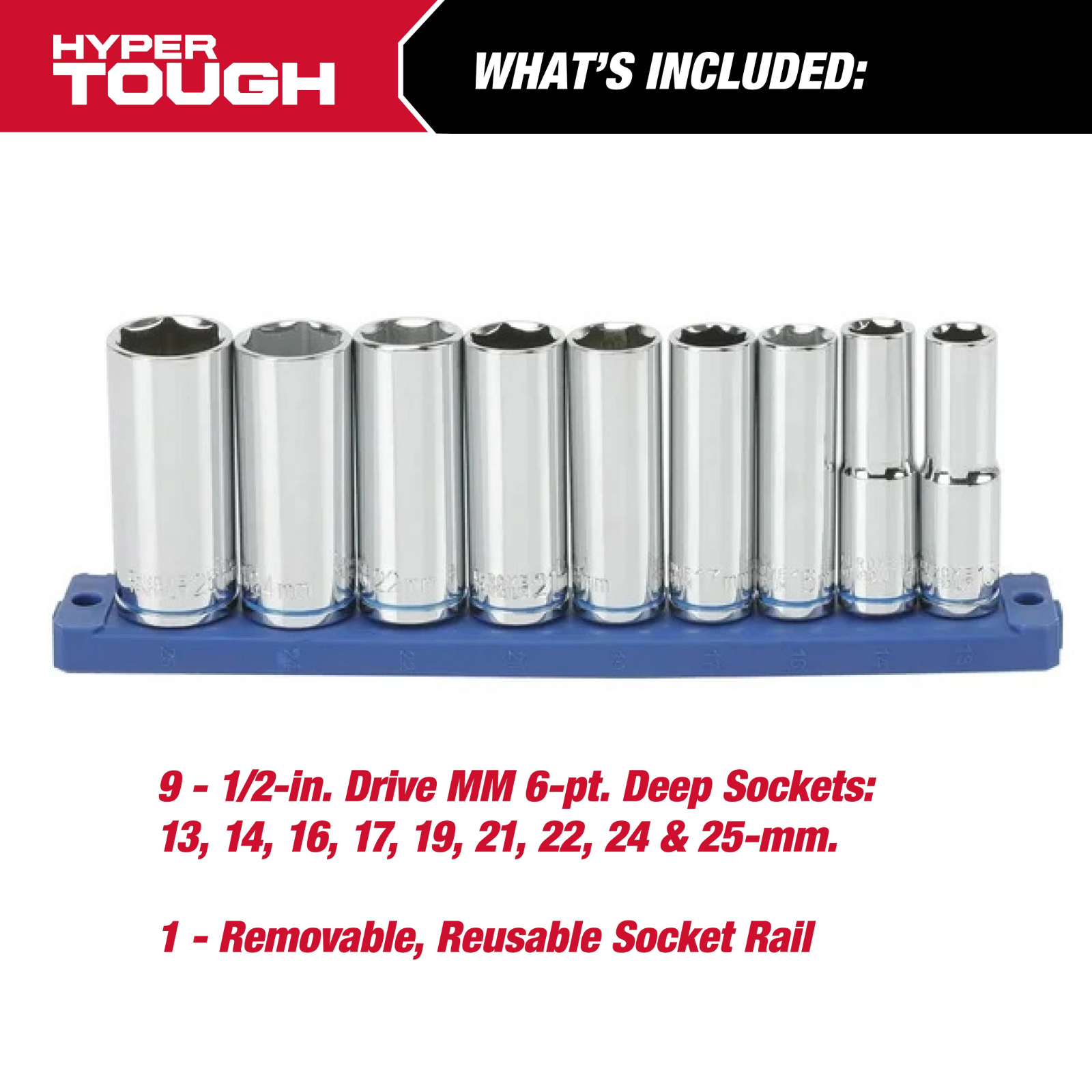 Hyper Tough 21-Piece 1/2-Inch Drive Deep Ratchet & Socket Set photo 3
