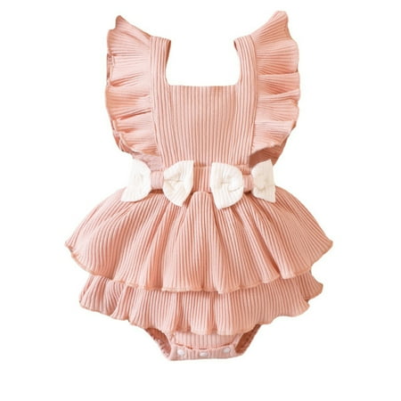 

Toddler Baby Girls Climbing Clothes Fly Sleeve Ruffles Solid Romper Jumpsuit Bodysuits Clothes For 6-9 Months