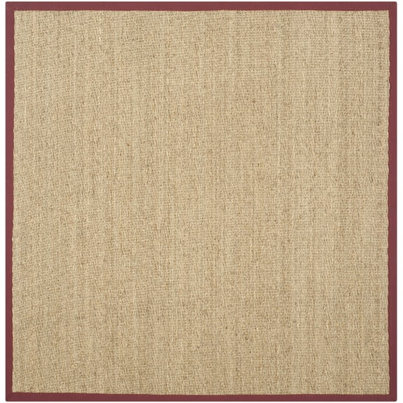 SAFAVIEH Natural Fiber Maisy Solid Area Rug, Natural/Burgundy Red, 8' x 8' Square