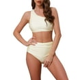 thumbnail image 1 of INSPIRAR CHIC Conjuntos de Bikini Elegantes de Una Sola Hombro para Mujeres, 2 Piezas, Top con Push Up y Parte Inferior de Control de Abdomen, Trajes de Baño, Pequeño, Blanco, 1 of 5