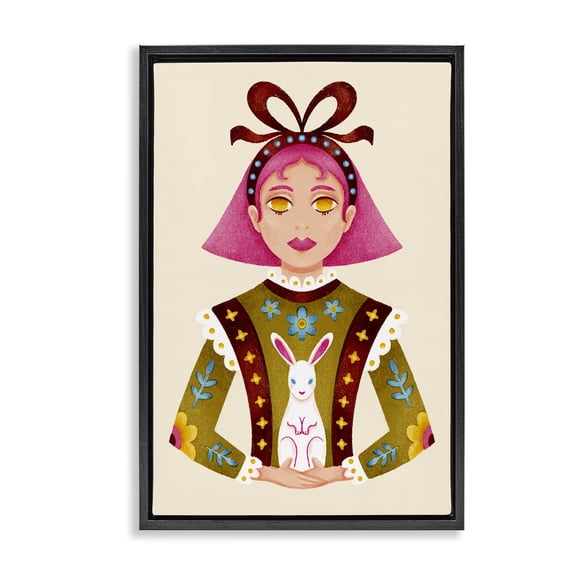 Stupell Industries Bohemian Pink Haired Girl & Bunny Black Floating Frame Canvas Art, 17 x 25, by Hannah Moren