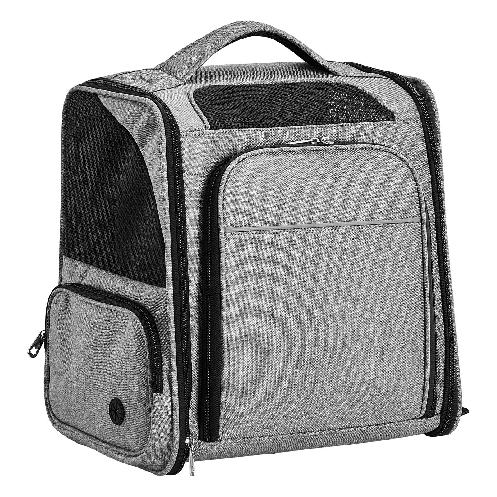 Expandable Pet Carrier Backpack for Cats & Small Dogs, Airline Approved Soft-Sided Travel Carrier with Front & Back Extension, Breathable Mesh, Escape-Proof Leash, Holds up to 26 lbs, Gray