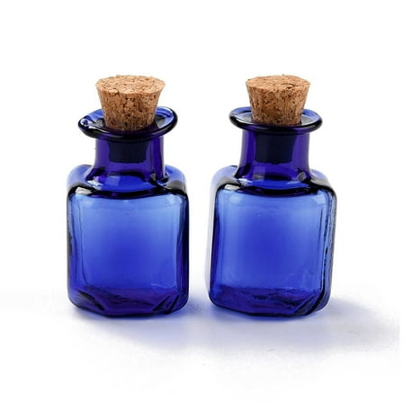 10pc Square Glass Cork Bottles Ornament Glass Empty Wishing Bottles DIY Vials for Pendant Decorations Medium Blue 1.4x1.4x2.3cm