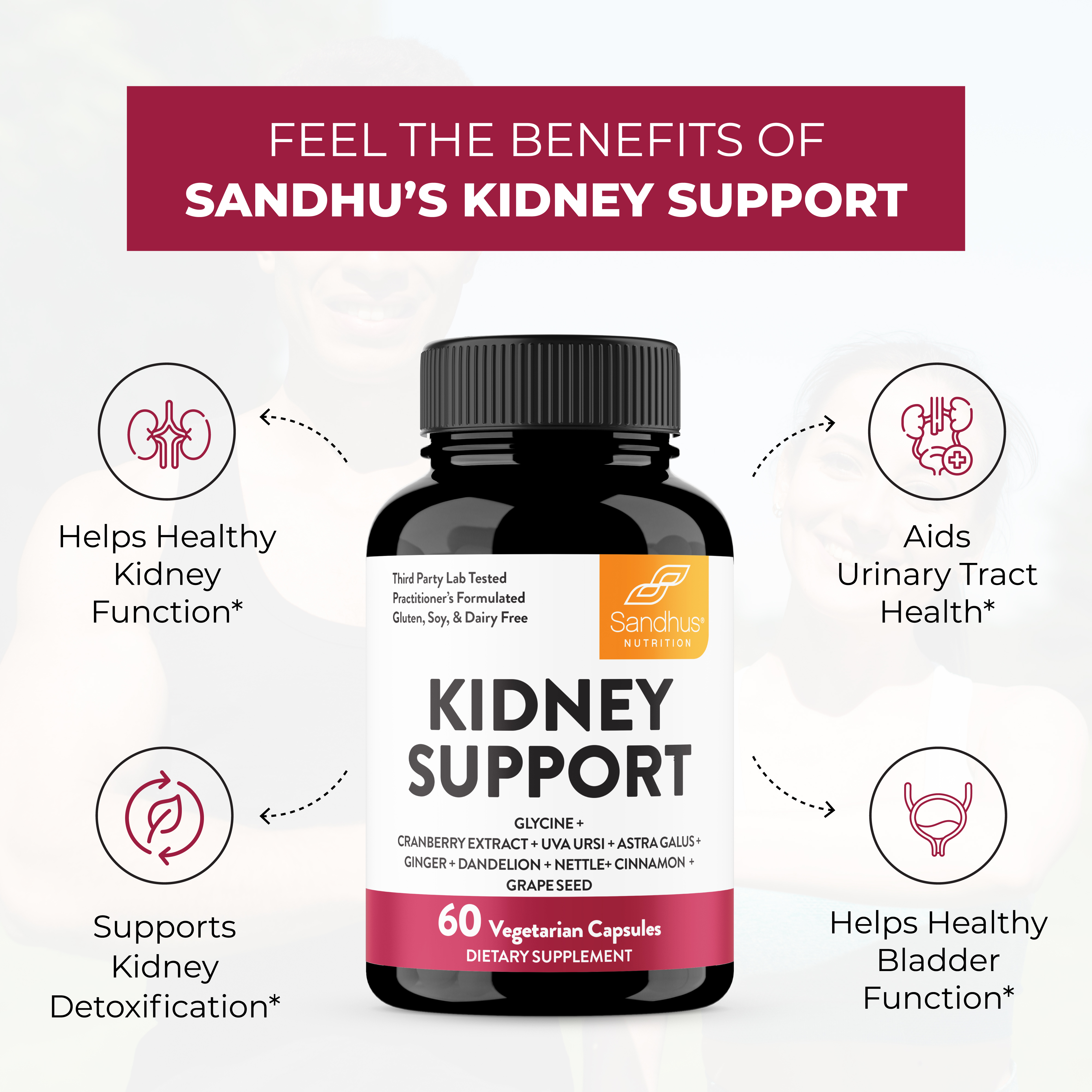 Sandhu's Kidney Cleanse Detox Support Supplement | with Cranberry Extract Helps Support Kidney & Urinary Tract Health | 60 Vegetarian Capsules