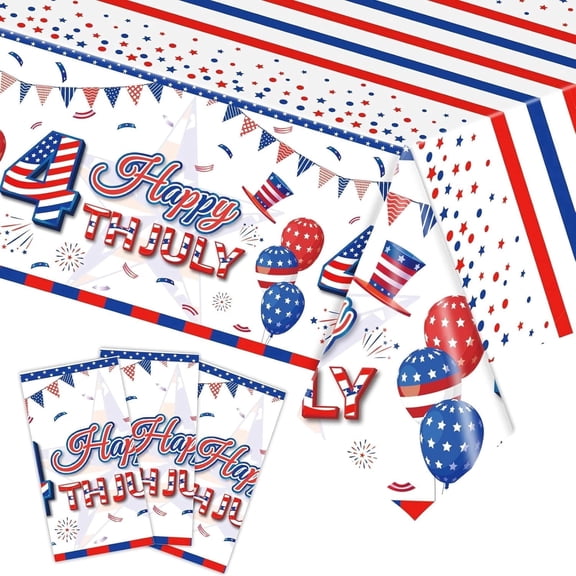 3 Pack 4th of July Tablecloth, 54x108 Inch Patriotic Disposable Table Cover for Memorial Independence Day Veterans Day Party Supplies