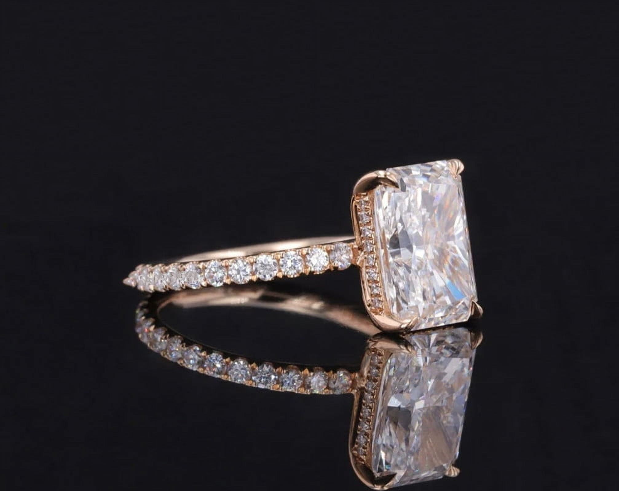 solitaire jewels 3.5CT Radiant Moissanite Hidden Halo Engagement Ring For Women, 18K Rose Gold