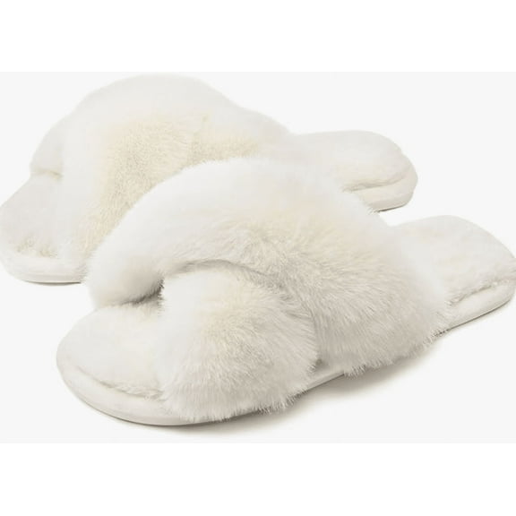 Cozyfurry Womens Cross Band Slippers Cozy Furry Fuzzy House Slippers