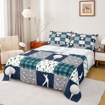 Feelyou Est Sleep Golf Full Size Sheets for Kids, Ball Sports Lover Bed Sheets, Navy Grey Patchwork Sheet Sets, Luxury Bedroom Decor, 4-Piece