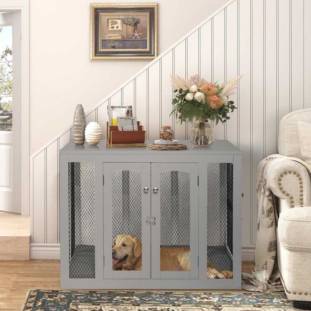 Eclife 35.4" Furniture Style Dog Crate Double Doors Wood Dog Cage