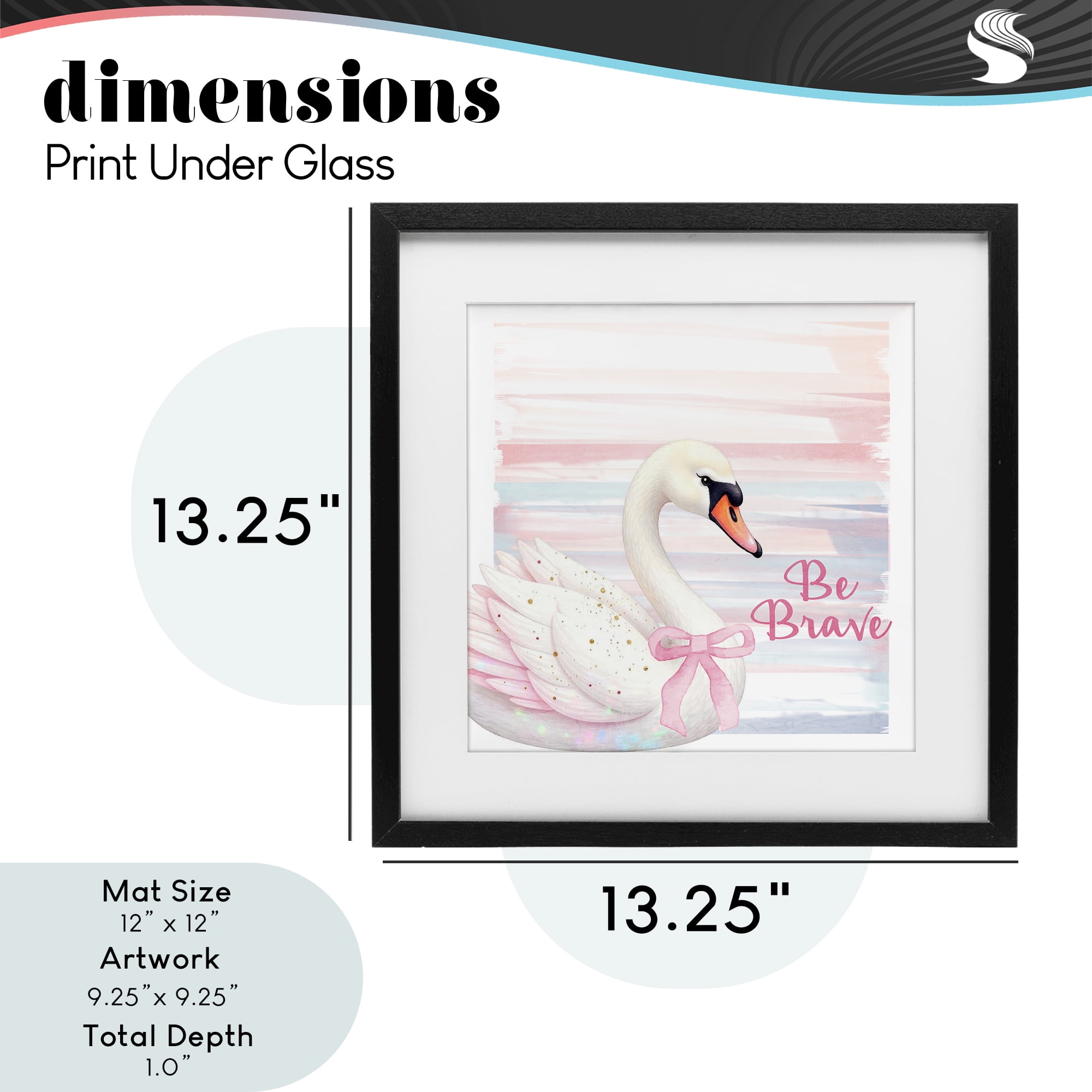 Be Brave Pastel Swan Black Framed Print Under Glass, design by Kim Allen