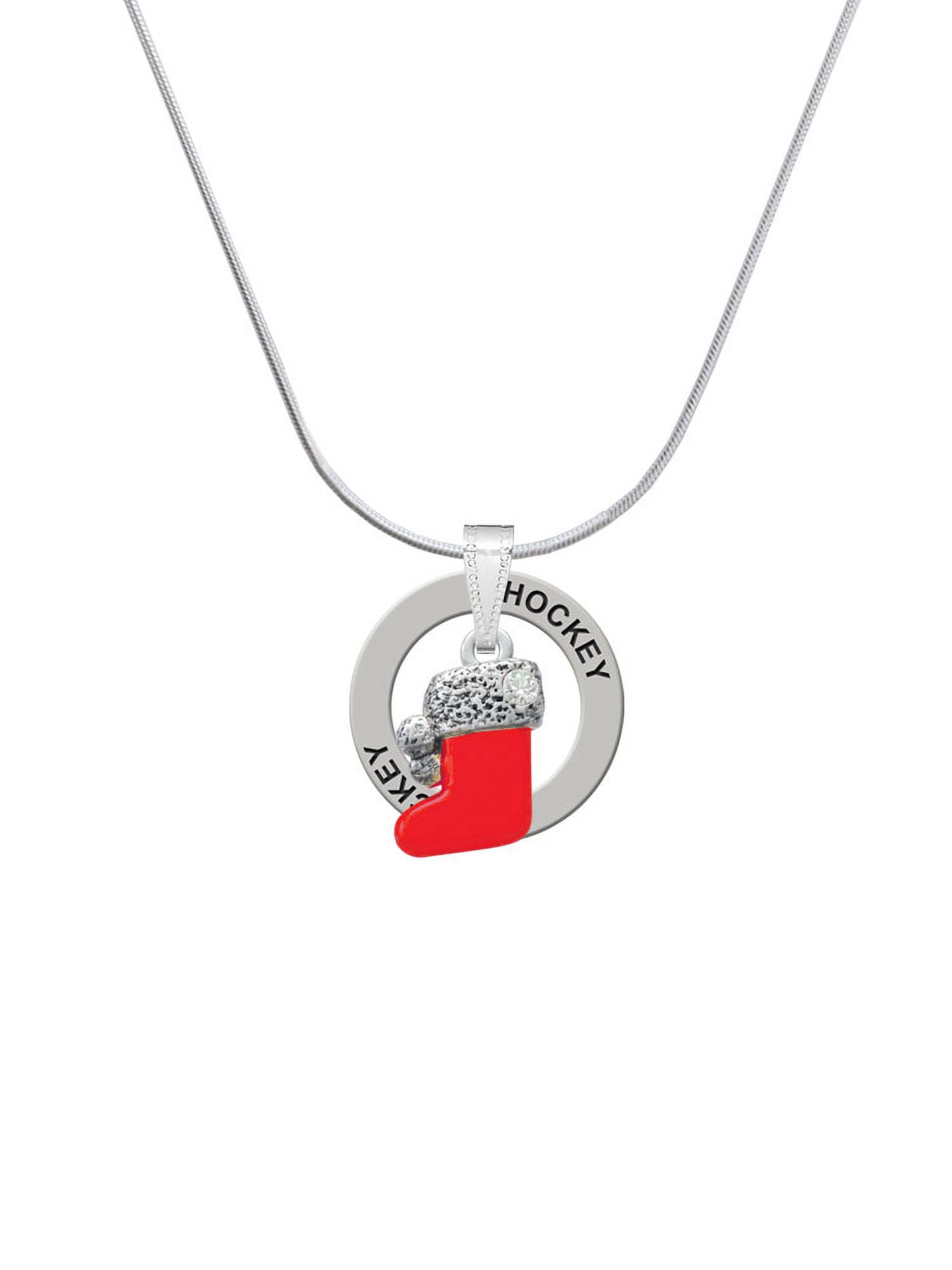 Delight Jewelry Silvertone 3-D Red Christmas Stocking Hockey Ring Charm Necklace, 18"