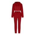 thumbnail image 4 of Womens Plush Drawstring Hoodie with Cotton Vest and Jogging Pants Three Piece Suit, 4 of 6
