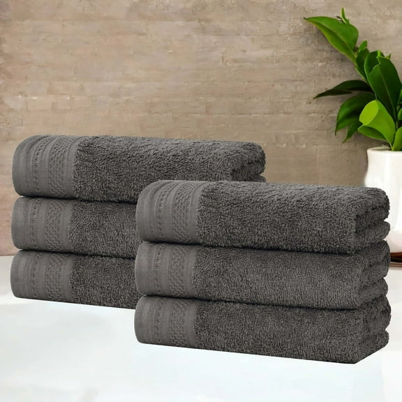 Superior Honeycomb Cotton Medium Weight Hand Towels, Set of 6, Gunmetal
