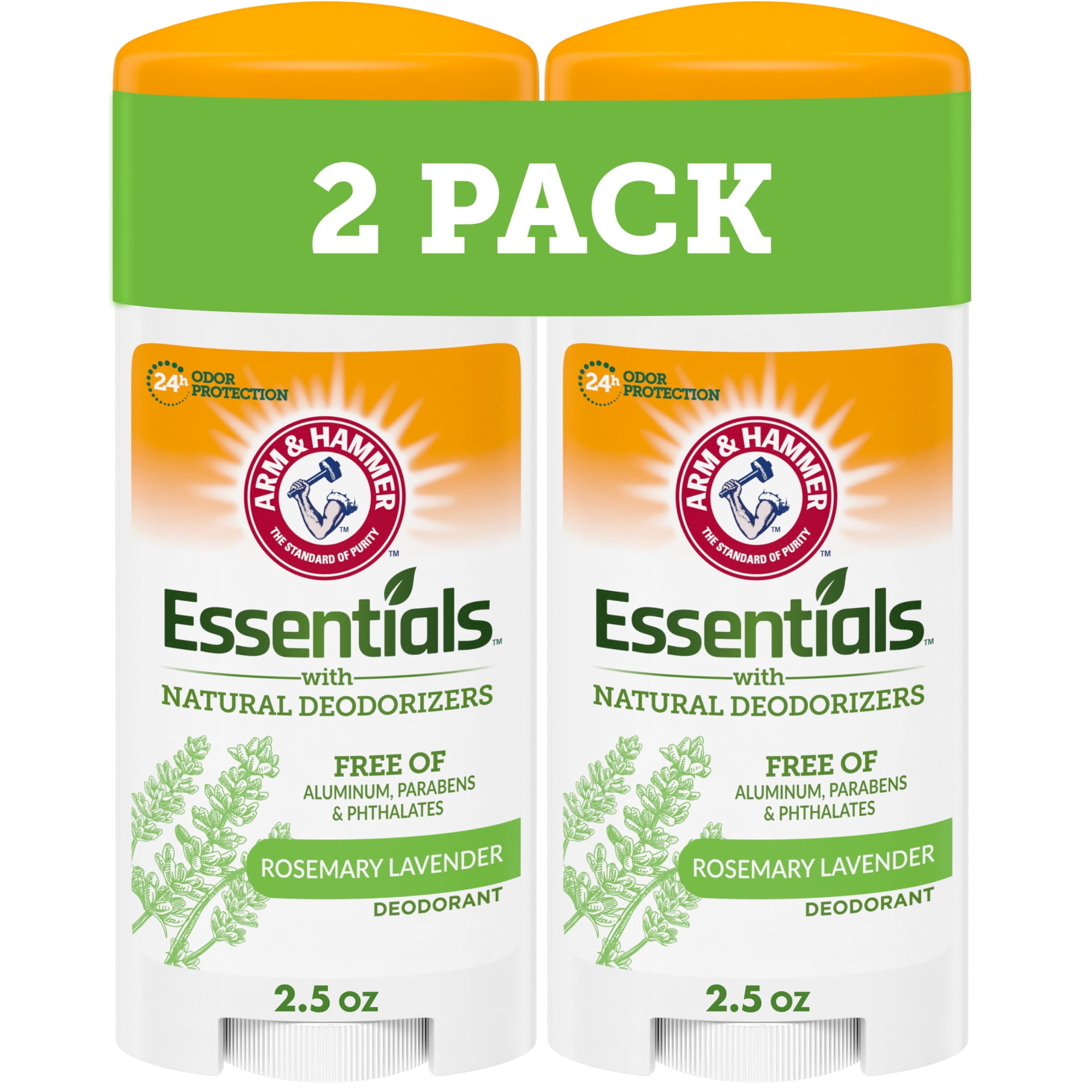ARM & HAMMER Essentials Deodorant, Fresh Rosemary Lavender, with Natural Deodorizers, 2.5 oz, 2 Ct