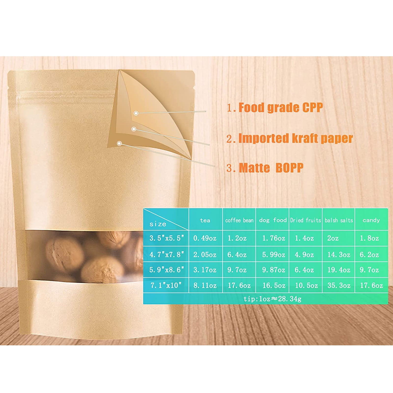 Muka 100 Pcs Heat Sealable Stand Up Pouch Bags with Tear Notch and Frosted Window, Storage for Food, 16 OZ, 7 x 11 x 2.4 Inches, 7 mil