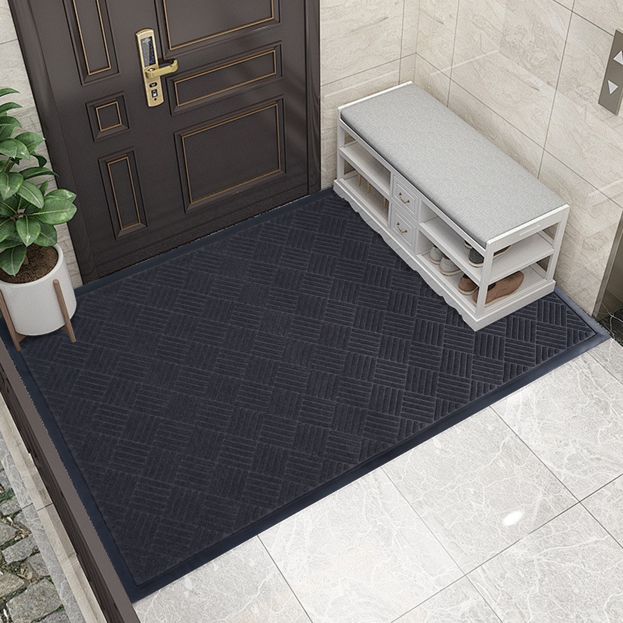 Petoto 3 x 5 ft Anti-Slip Carpet Door Mat, Entrance Floor Doormat, Industrial Entry Carpet Indoor Outdoor Entryway Rug, Gray