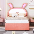 thumbnail image 3 of Bellemave Full Storage Bed Frame with Trundle, Upholstered Rabbit-Shape Platform Bed with LED Lights, Full Size Princess Bed with Storage for Teens Adults（Pink), 3 of 10