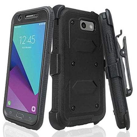 Samsung Galaxy J7v, J7 Perx, J7 Prime, J7 Sky Pro, J7 2017 Case, [Built-in Screen Protector] Hybrid with Belt Clip Holster Combo Phone Case - Black