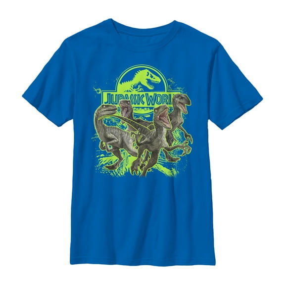 Boy's Jurassic World Raptor Logo Attack  Graphic Tee Royal Blue X Large