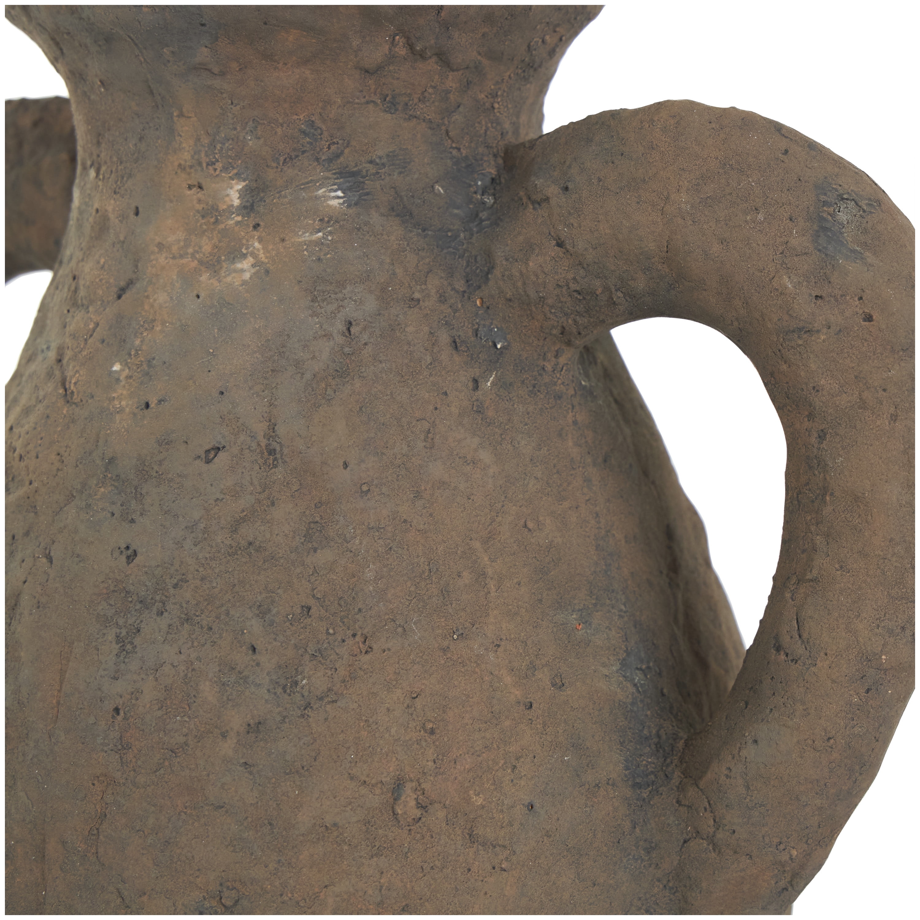 DecMode 14" Handmade Textured Dark Brown Ceramic Vase with Wide Rounded Handles
