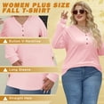 thumbnail image 5 of Women Plus Size Tops Long Sleeve Button V Neck Long Sleeve Casual T Shirts Oversized Basic Pink Blouses Clothes Size 4XL, 5 of 9