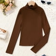 thumbnail image 2 of Ulanda Little Girls Long Sleeve Tee Shirts Soft Turtleneck Layering Pullover Slim Stretchy Tops (Brown, 12), 2 of 9