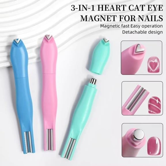 3-in-1 Detachable Heart Cat Eye Nail Magnet Tool, Multi-Function Magnetic Nail Art Wand for Creating Heart, Line & 3D Effects with Cat Eye Gel Polish, Home & Salon Manicure Use