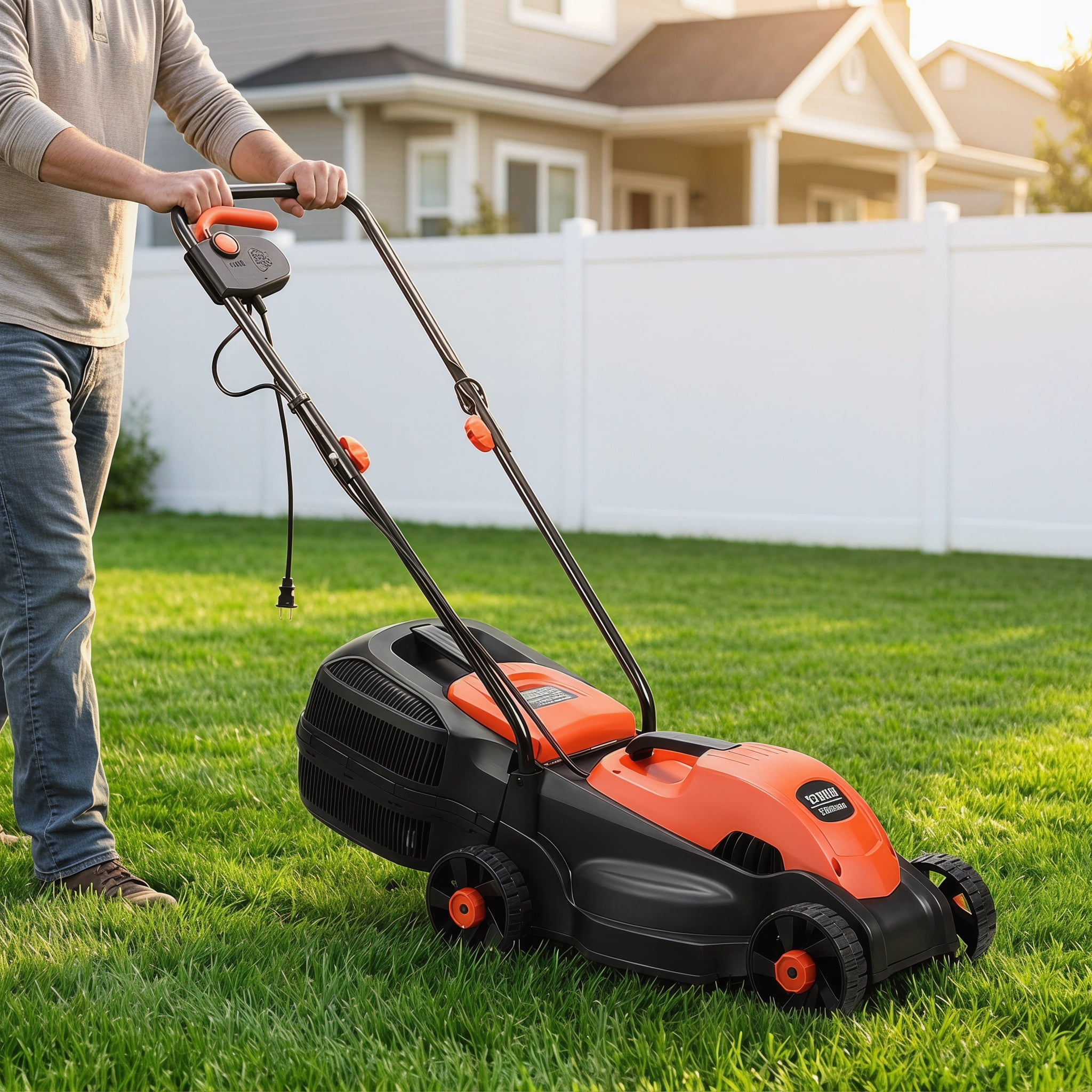Kepooman 14” 12-Amp 120V Corded Electric Push Lawn Mower, Height Adjustable, with Grass Bag, Red