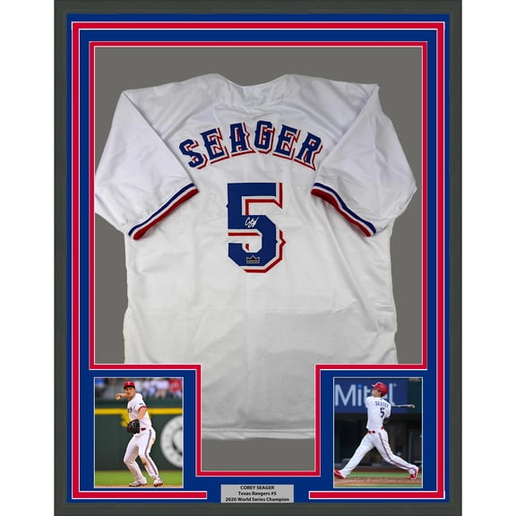 Framed Facsimile Autographed Corey Seager 35x39 Texas White Reprint Laser Auto Baseball Jersey
