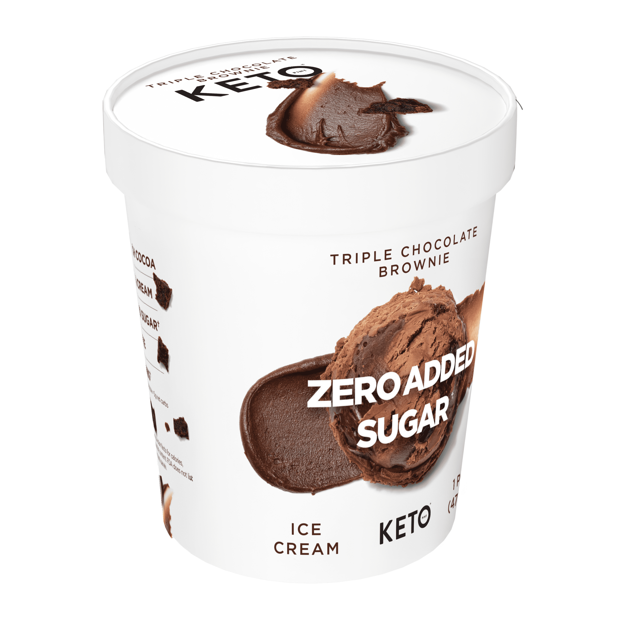 Keto Pint Triple Chocolate Brownie Ice Cream, No Added Sugar, 16 fl oz (Frozen)