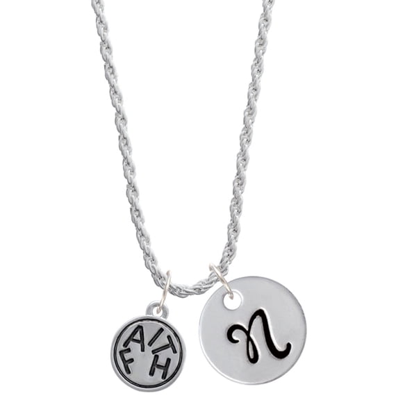 Delight Jewelry Silvertone Faith in Circle Silvertone Script Initial Disc - N - Charm Necklace, 20"+3"