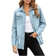 thumbnail image 3 of Women's Loose Fit Long Sleeve Button Lapel Pocket Cowboy Tops Solid Color Blouse Comfy Casual Daily Wear Weekend Outfits | CSEONE,Light Blue M, 3 of 7