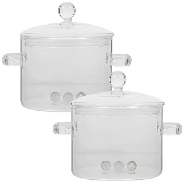 2 piezas de ollas de vidrio para cocina, restaurante, ollas de vidrio, cacerolas de vidrio transparente