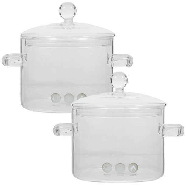 2 piezas de ollas de vidrio para cocina, restaurante, ollas de vidrio, cacerolas de vidrio transparente