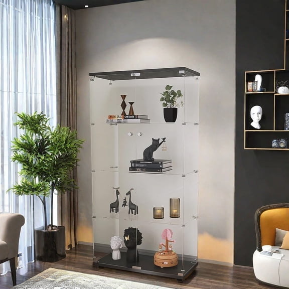 MIDOQIN 64.5'' Glass Display Cabinet, 4-Shelf Display Case with 2 Glass Doors Modern Display Curio Cabinet, Floor Standing Display Shelf for Collectibles