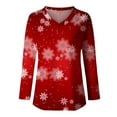 thumbnail image 4 of tklpehg Christmas Tops for Women V-Neck Long Sleeve Tunic Shirt Leisure Christmas Snowflakes Print Fall Tops Baggy Comfortable Blouses Pullover Tops (Wine,S), 4 of 4