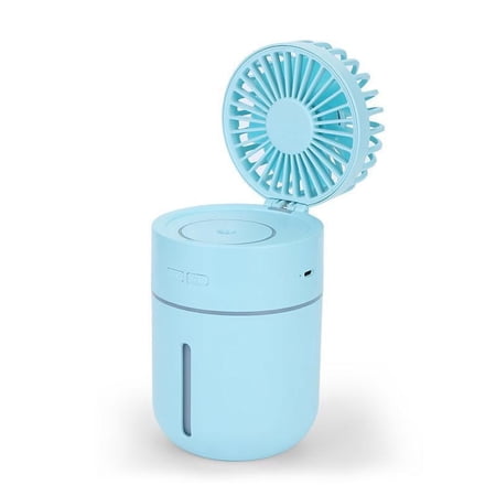 400Ml Mini Air Humidifier with Fan, Usb Rechargeable Portable Air Conditioner, Super Mute Purifier, 7 Color Led (Blue)