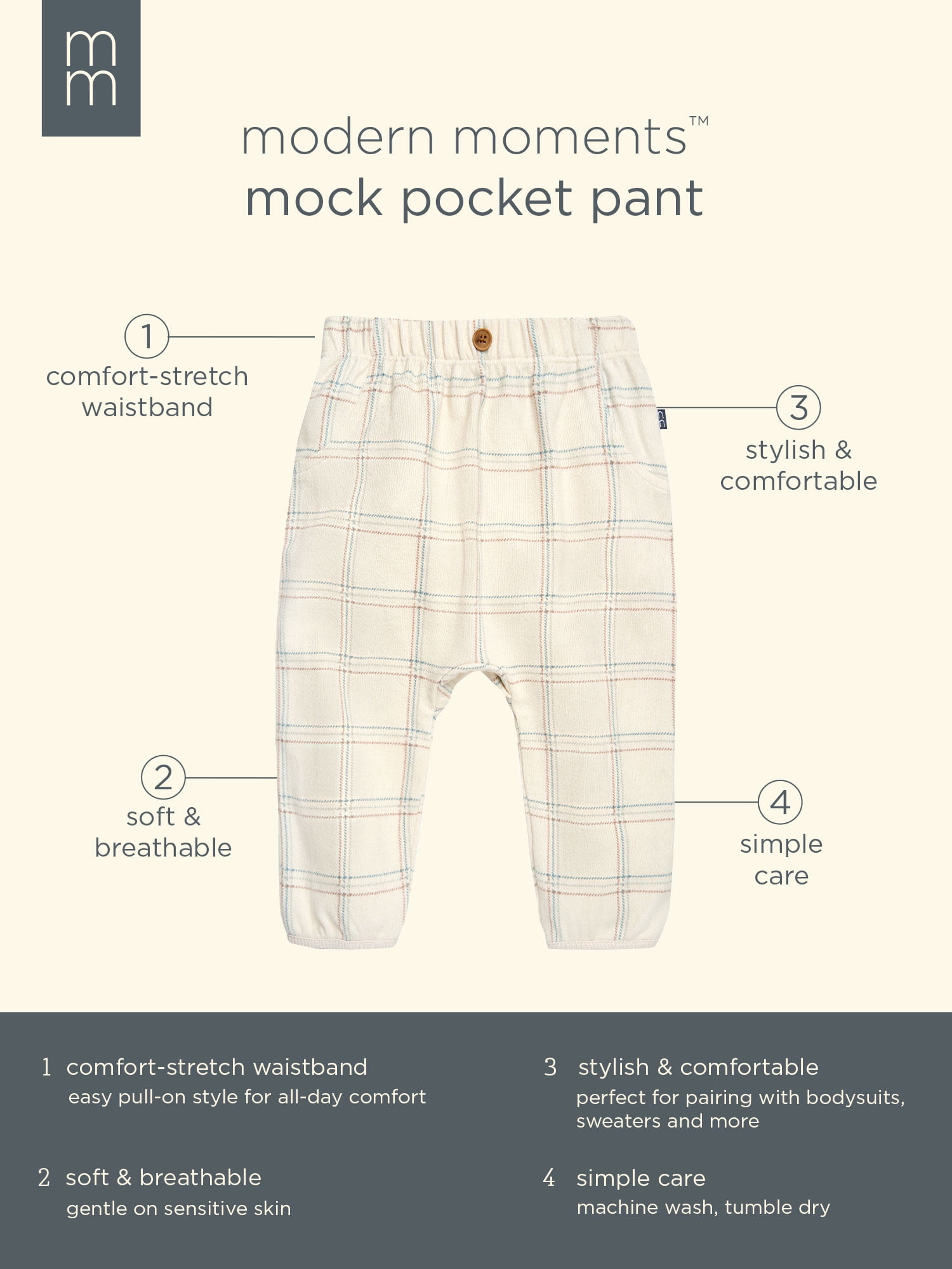 Modern Moments by Gerber Baby Neutral Mock Pocket Pant, Sizes 0/3 Months - 24 Months