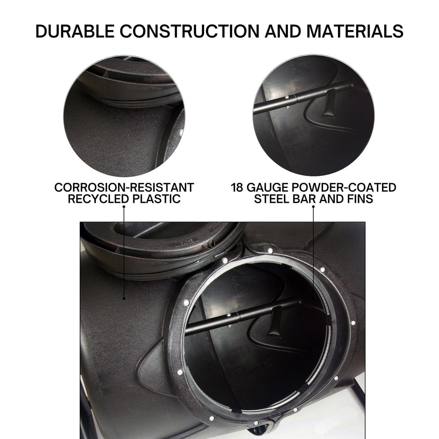 KoolScapes 50-Gallon Tumbling Composter Bin, Rotatable Wheeled Composting System for Garden, Easy Waste Recycling, Black