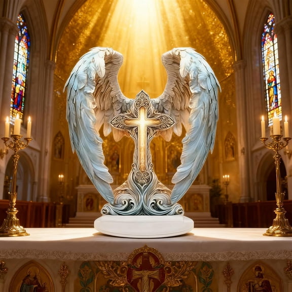 Acrylic Angel Wings Cross Ornament, Spiritual Tabletop Decoration with Graceful Wing Design, Religious Christian Gift for Easter, Memorial & Home Decor