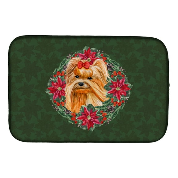 Yorkshire Terrier Poinsetta Wreath Dish Drying Mat