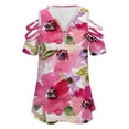 thumbnail image 4 of Watercolor Flowers Pink Fuchsia Womens Summer V Neck Zipper Top Short Sleeve T Shirt Off Shoulder Top Casual Classy Loose Shirts, 4 of 7