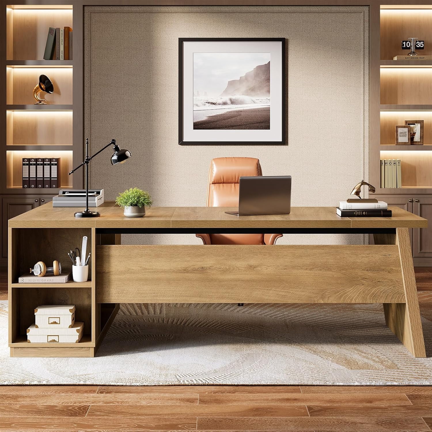 Tribesigns L Shaped Executive Desk with Storage, 78 Inch Large Computer Table, Corner Home Office Desk with Shelves