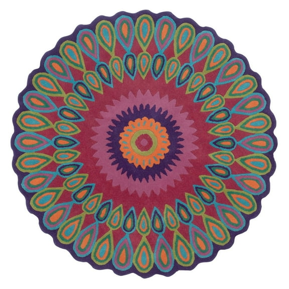 LR Home Wren 5' Round Pink Peacock Medallion Indoor Area Rug
