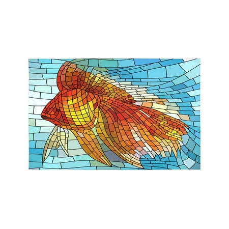 

MKHERT Gold Fish Stained Glass Window Abstract Background Placemats Table Mats for Dining Room Kitchen Table Decoration 12x18 inch Set of 6